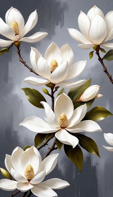 White magnolia blossoms on branch