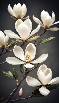 White magnolia blossoms on branch
