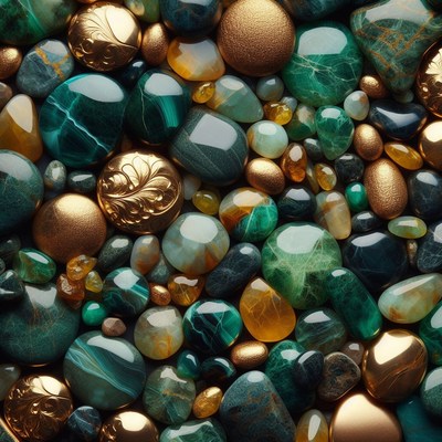 Green and gold stones