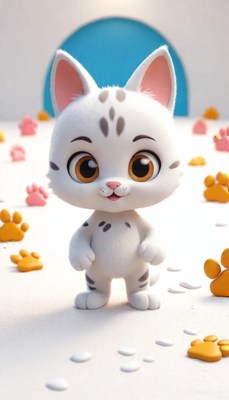 Cartoon cat standing on paw prints