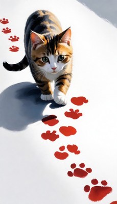 Cat following paw prints