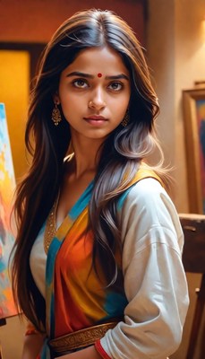 Woman in sari, looking at camera