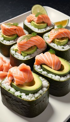Salmon avocado sushi rolls
