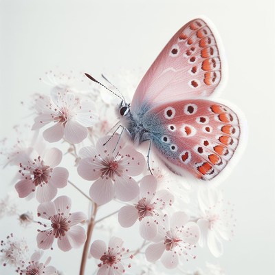 Pink butterfly on blossoms