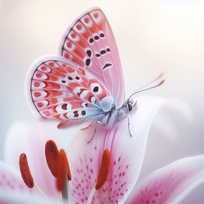 Pink butterfly on lily