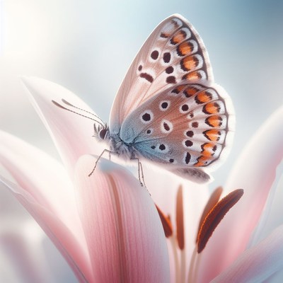 Butterfly on a pink lily