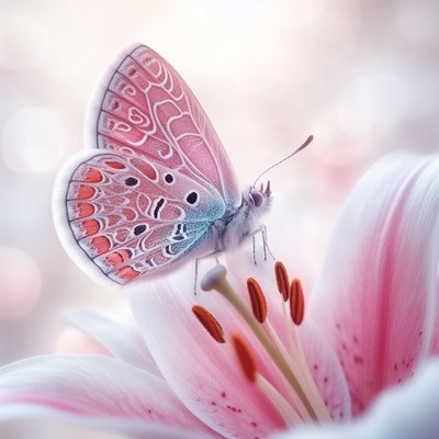 Pink butterfly on lily