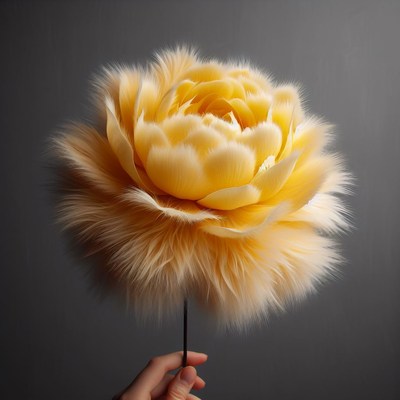 Fuzzy yellow flower held in hand