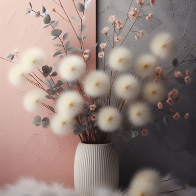 Fluffy white flowers in white vase