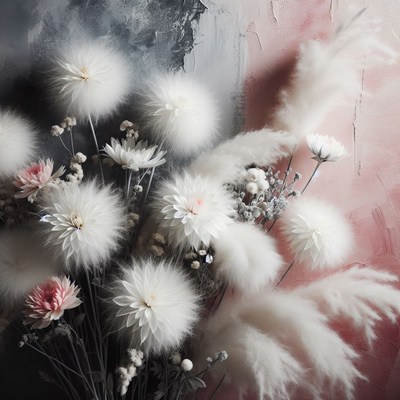 White flowers and pampas grass bouquet