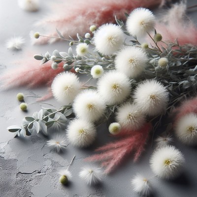 White dandelions on gray background