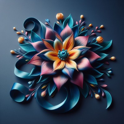 Paper flower bouquet with blue ribbon