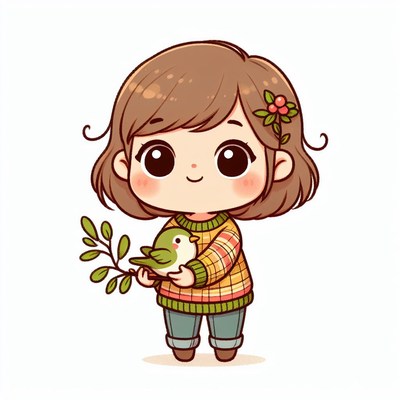 Girl holding a bird in a sweater