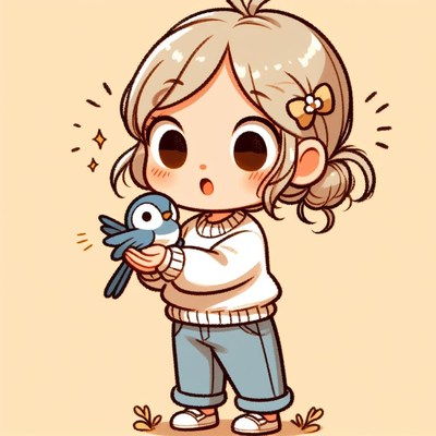 Girl holding blue bird illustration