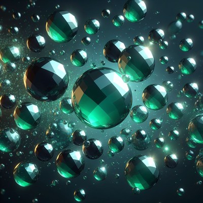 Green geometric spheres floating in space