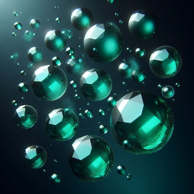 Teal geometric spheres floating in space