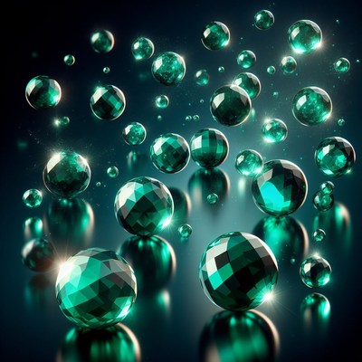 Emerald green spheres floating