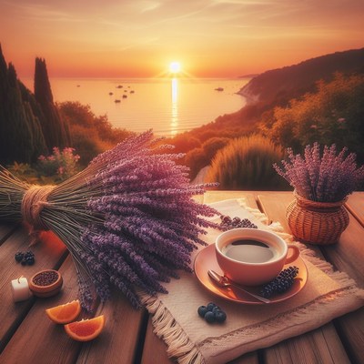 Sunset coffee with lavender