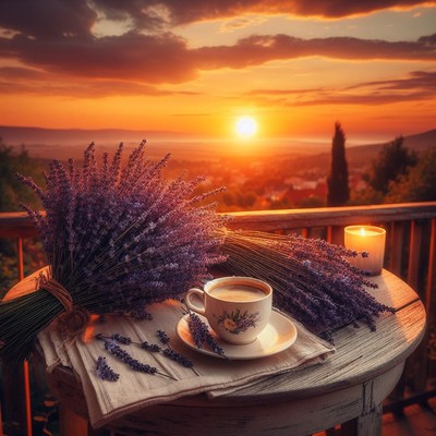 Sunset coffee with lavender