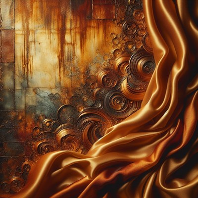 Satin fabric draped on gold abstract art