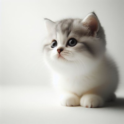 White kitten looking up