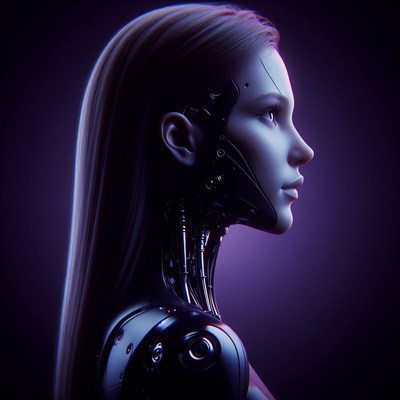 Cyborg woman profile portrait