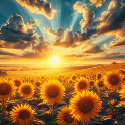 Sunset over sunflower field
