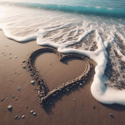 Heart drawn in sand on beach