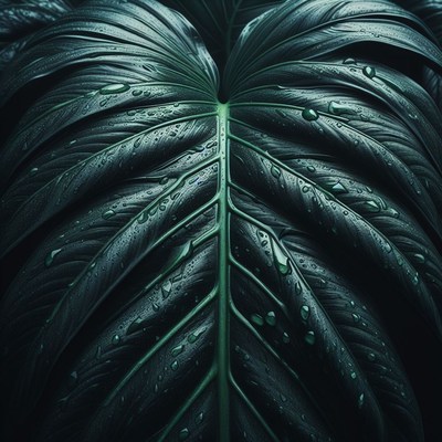 Dark green leaf with water droplets