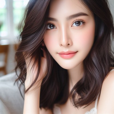 Portrait of young woman with black hair