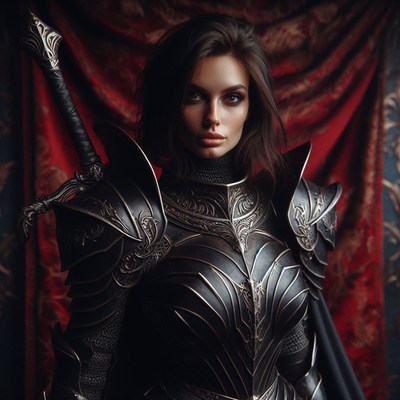 Woman in black armor with sword