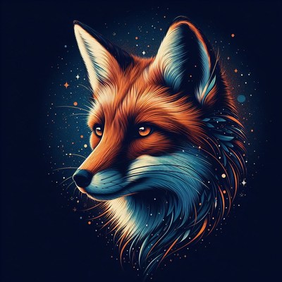 Red fox portrait against a starry sky