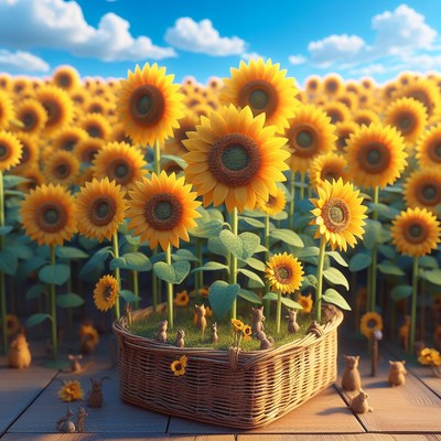 Sunflower field basket