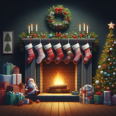 Christmas fireplace with stocking