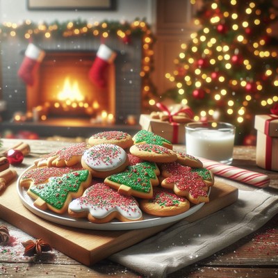 Christmas cookies by fireplace