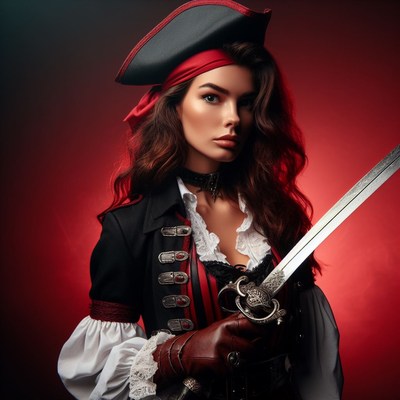 Pirate woman posing with sword