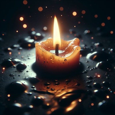 Melted candle with warm glow
