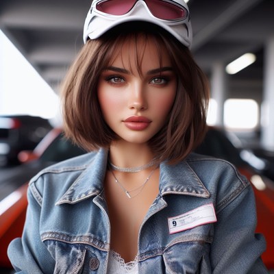 Woman wearing white cap and denim jacket