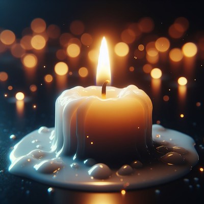 Melted candle with bokeh lights