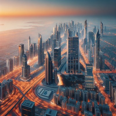 Dubai skyline at sunrise