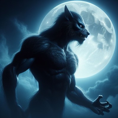 Werewolf under full moon