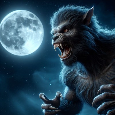 Werewolf howling under full moon