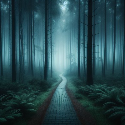 Foggy forest path
