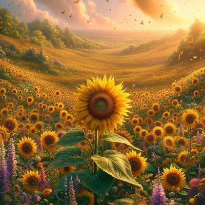 Sunflower field at sunset