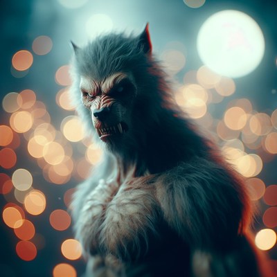 Werewolf portrait with bokeh lights