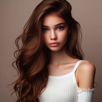 Portrait of a young woman with long brown hair