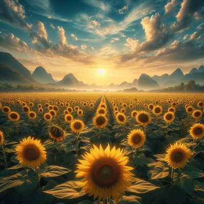 Sunflower field at sunset