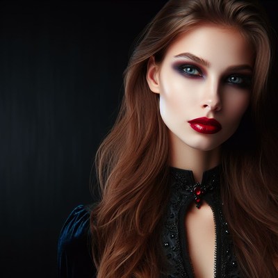 Woman in black dress with red lipstick