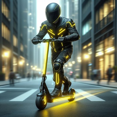 Man riding electric scooter in city