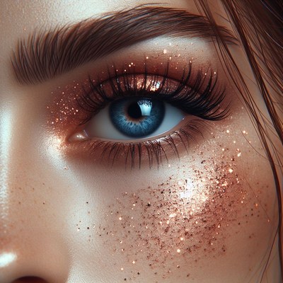 Close-up blue eye with glitter makeup